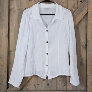 CMC Color Me Cotton White Guazy Button Down Boxy Top Large